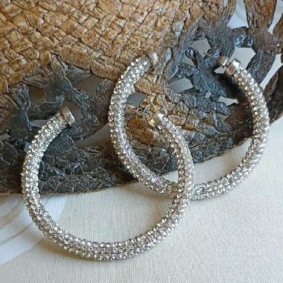 Rhinestone Hoop Earrings - Picture 1 of 2